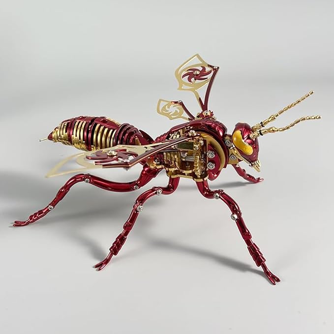 3D Metal Wasp Puzzles for Adults Model Kits Mechanical Puzzle Building Blocks, Difficult DIY for Assembly Gifts for Men (Red+Gold)