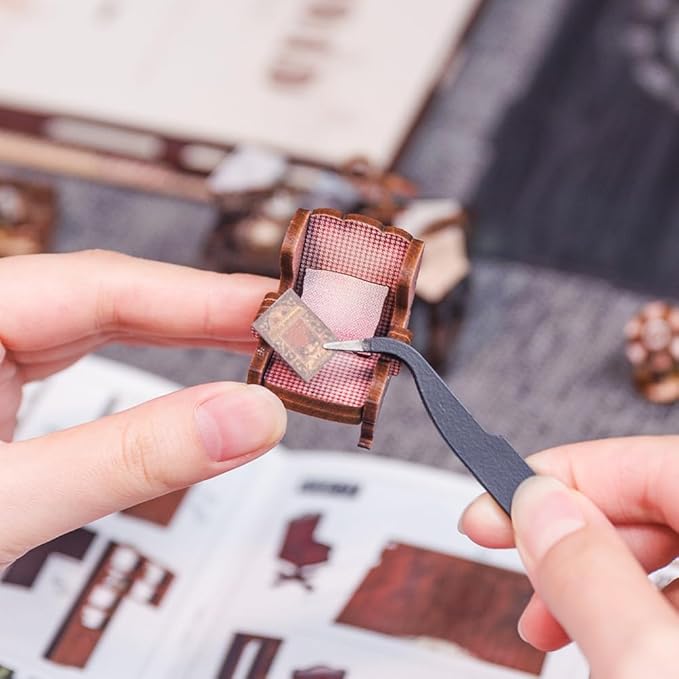 Cutefun Book Nook Kit, DIY Miniature Dollhouse Booknook for Adults, 3D Wooden Puzzle Bookend Bookshelf Insert Decor with LED Light, Gift for Craft Lovers (Rose Detective Agency)