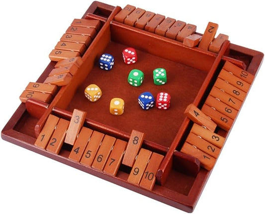 Shut The Box Game: 2-6 Player Wooden Board Math Game with 2-12 Dice | Educational Family Night Entertainment | Classic Pub Style | Funny Family Board Games (Walnut-Square 4 Players)