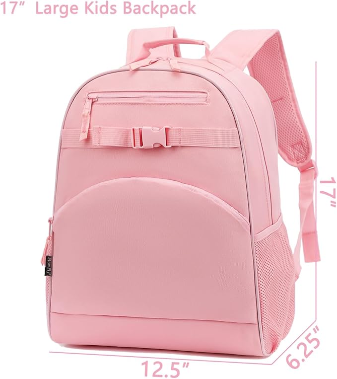 FlowFly Kids Backpack for Toddler Boys Girls, Simple Lightweight Bookbag for Daycare Kindergarten Elementary School Travel, Small Modern Bag (Large), Pink