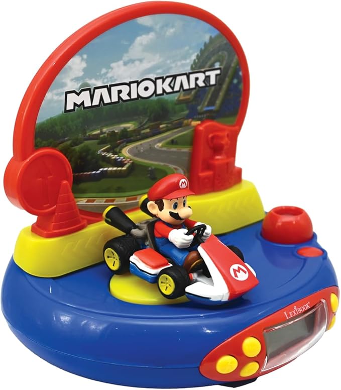 LEXiBOOK - Nintendo Mario Kart Projector Clock, Built-in Night Light, time Projection onto The Ceiling, Sound Effects, Battery-Powered, RP500NI
