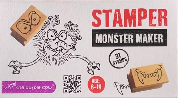 The Purple Cow - Stamper - Monster Maker Stamp Kit for Kids. Paint Stamper for Arts and Crafts. Develop Creativity with 31 Stamps and an Ink pad, for Girls and Boys Ages 6 to 16.