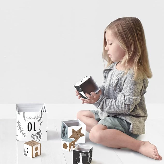 Wee Gallery Nesting Blocks, Stacking Toys for Toddlers and Kids, Educational Blocks with Numbers and Animal Illustrations for Motor Skills, Counting and Early Learning (Ages 2 & Up), Ocean Animals