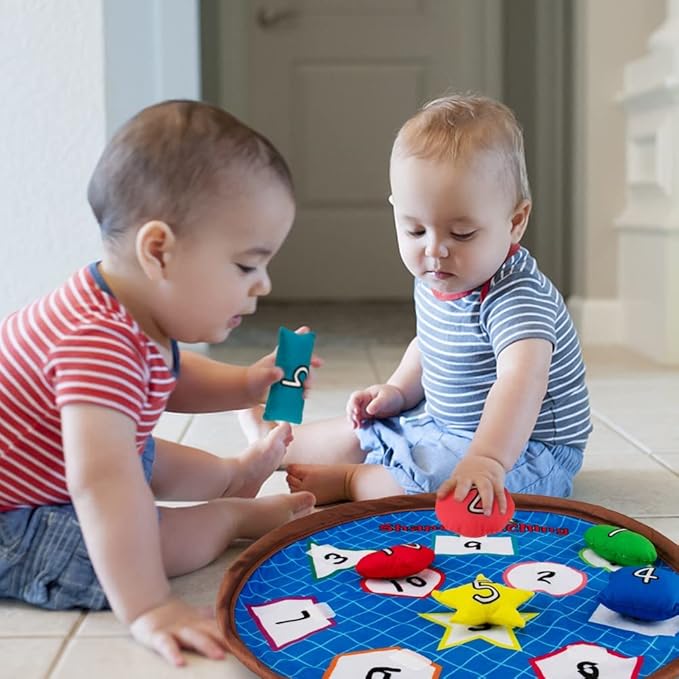 beetoy Shapes Bean Bags Matching Game - Toddler Preschool Learning Activities Memory for Numbers, Shapes, Colors, Words, Preschool Classroom Must Haves Learning Toys for Toddlers (10PCS) (Multicolor)