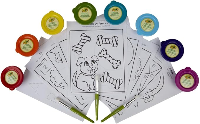 Crayola Spill Proof Paint Set (8ct), Stocking Stuffer & Holiday Gifts for Toddlers, Washable Toddler Paint Kit, With Brushes, Pots, Activity Pages, Ages 3+