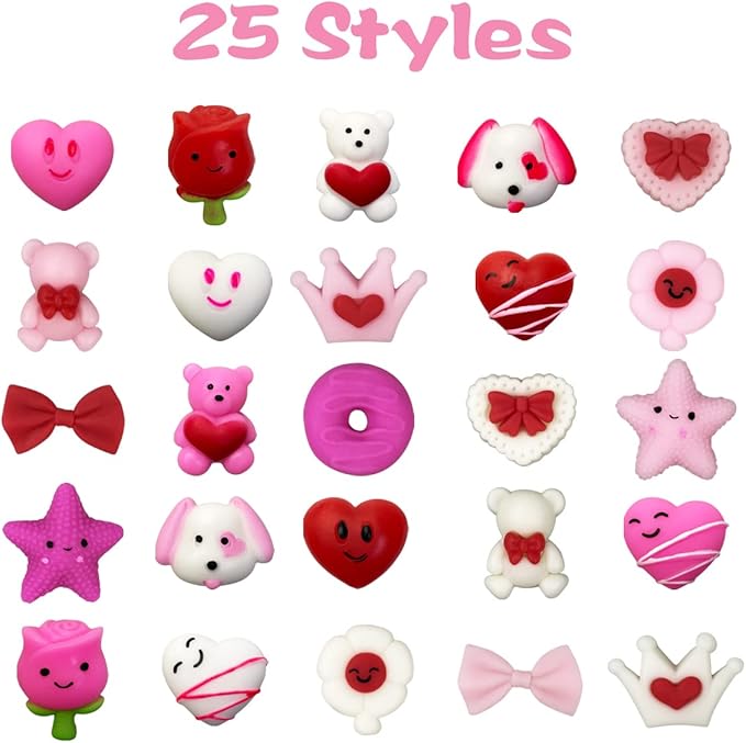 Anditoy 100 PCS Valentines Mochi Squishy Toys Squishies for Kids School Class Classroom Valentines Cards Gifts Day Prizes Party Favors