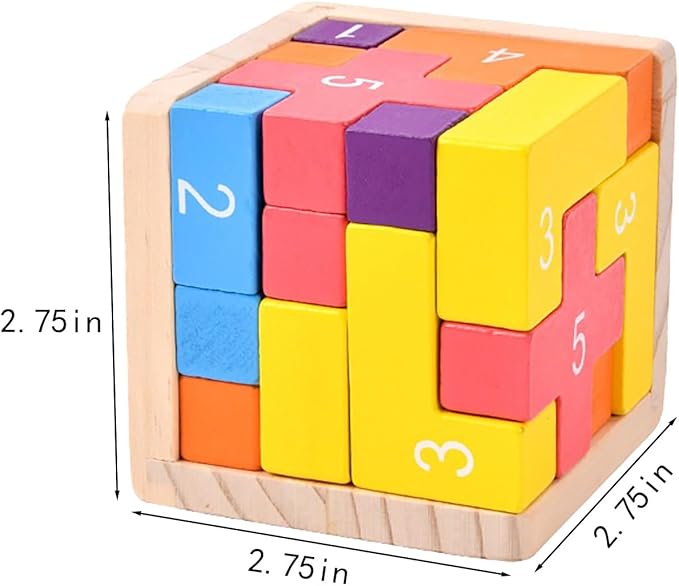 Wooden Puzzle Blocks Brain Teasers Game 3D Building Toy Geometric Wood Shape Puzzles 20Pcs Montessori STEM Educational Toys Gift for Kids Adults