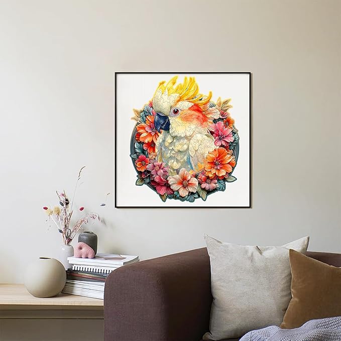 Wooden Jigsaw Puzzle, 200-500 Pieces Unique Shape Animal Puzzle, for Adults & Kids, Birthday Gift Family Game, Decorative Puzzle, Unique Gift (Cockatoo Fantacy, 200 PCS)