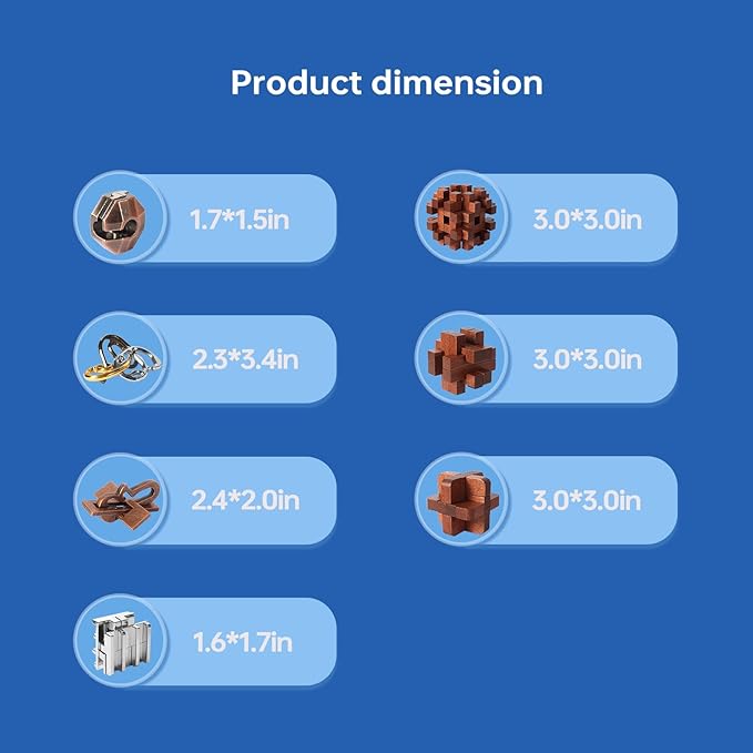 7 Pieces Cool Unlock Interlock Brain Teaser Puzzles Retro Wooden and Metal Puzzles IQ Logic Fun Puzzle Box Challenge Game