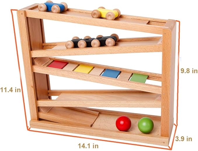 Wooden Ramp Racer. Race Track for Toddlers and 3 Wood Cars and 2 Balls,Toddler Toys for 1 2 3 Year Old Boy and Girl Gifts