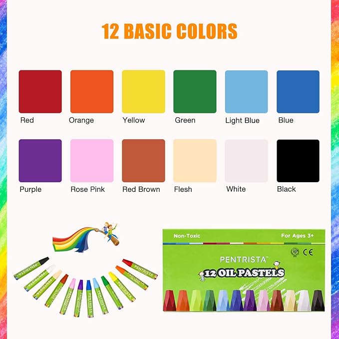 Oil Pastels,12 Assorted Colors,Oil Pastels for Kids Indoor Activities At Home,Soft oil Pastel Crayons Suitable for Artists Beginners Students Art Painting Drawing