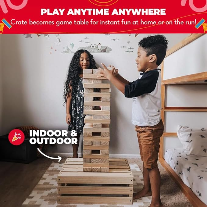 SWOOC Games - Premium Giant Tower Game | 60 Blocks + Storage Crate/Outdoor Table | Stacks up to 5ft | Jumbo Yard Games for Adults and Family | Giant Outdoor Set | Big Backyard Fun | Large Lawn Size