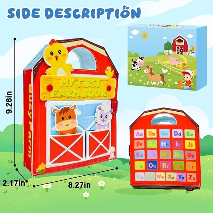 Farm Busy Book for Toddlers 1-3, Busy Book for Toddlers 3-5, Educational Farm Barn Animals Quiet Books with Finger Puppets, Montessori Portable Travel Learning Toys for 1 Year Old Boy Girl Gifts