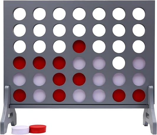 Tailgating Pros Premium Grey Giant Four in a Row with Carrying Case - Jumbo Oversized Outdoor Yard Game - Connect Multiple Pucks in a Row to Win - Many Puck Colors Available!