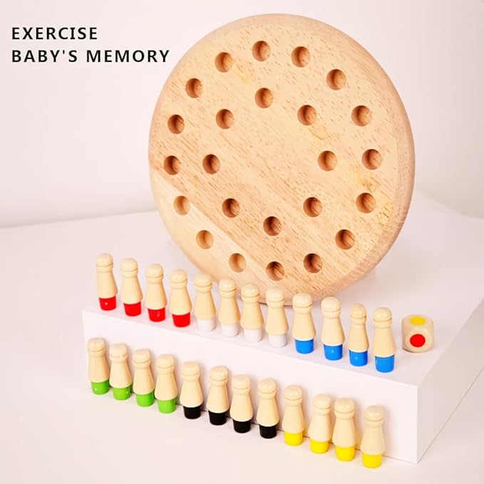 Kids Memory Matching Game with Wooden Dice | 6-Color Tiles Board Game for Family Night | Preschool Learning Toys Ages 3-6