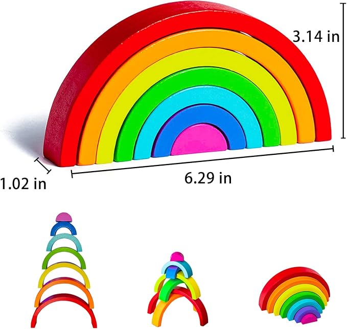 Wooden Rainbow Stacking Toy, Wood Stacker Arch Game, Montessori Arch Bridge Rainbow Building Blocks, Colorful Stacking Blocks Puzzles for Kids 2 3 4 5 Years Old, Rainbow Decor Toys