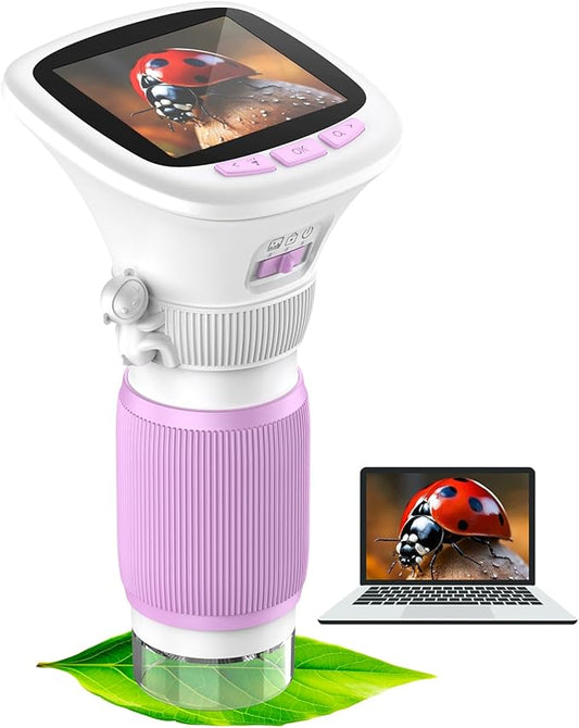 Microscope for Kids, EDCREATY 200X-1000X Portable Pocket Handheld Microscope, 2.4 High-Definition Screen, 200W Pixels for Birthday Christmas Holiday Toys Gifts for 5 6 7 8 9 10 11 12 Kids