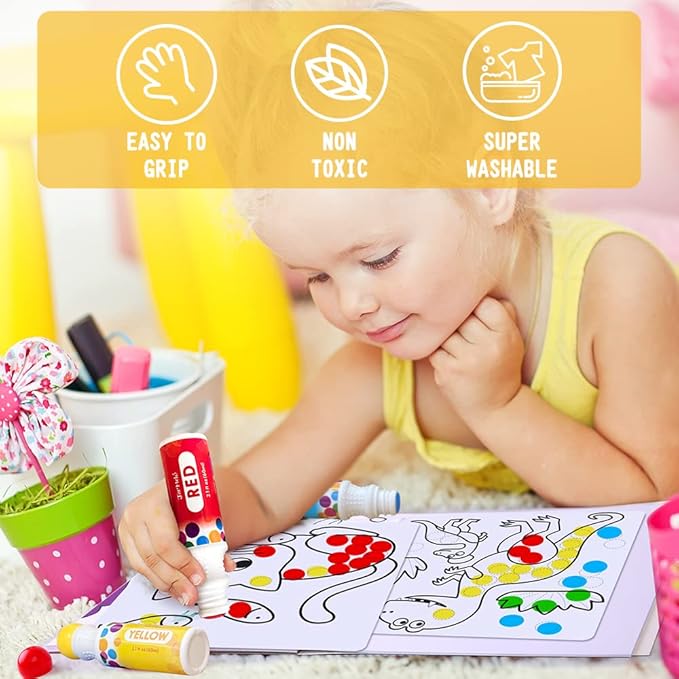 Jar Melo Washable Dot Markers for Toddlers 1-3, 8 Colors Dot Paints with 108 PDF & 10 Physical Activity Papers, Non-Toxic Bingo Daubers for Toddlers 2-4, Kids Arts and Crafts Supplies