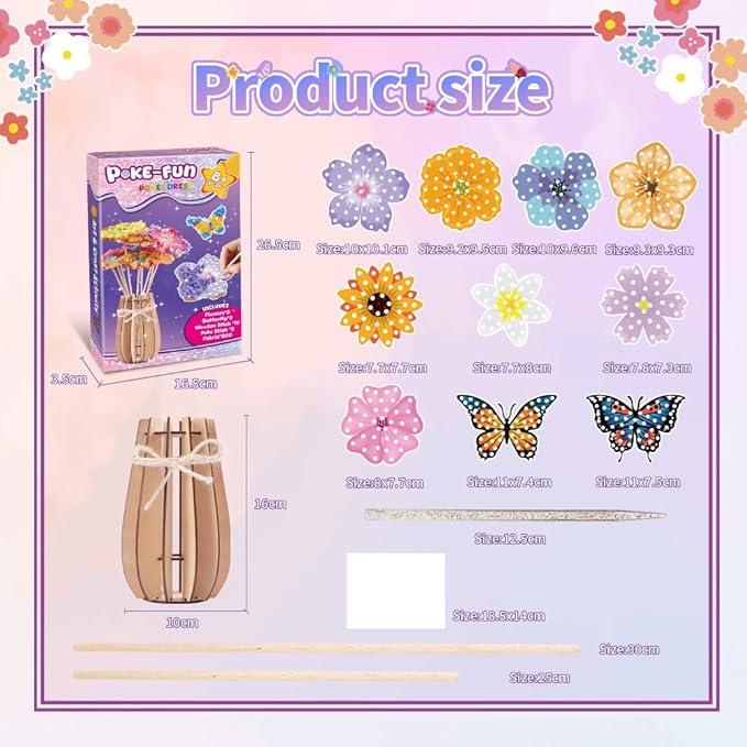 RAJRNED Poke-in Fun Flower Bouquet with Vase, Arts and Crafts for Girls, DIY Craft Kits, Creative Activity, Gifts for Girls & Boys Ages 4-12