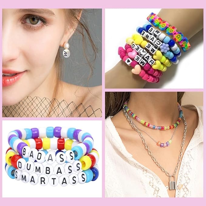 LIS HEGENSA 28 Color DIY Crafts Gifts for Girls Beading Kits, 1200PCS Pony Beads Bracelet Making Kits with Decorative Beads and Charms, Craft Supplies for Children, Adults, Girls