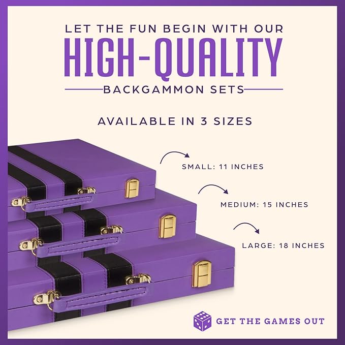 Get The Games Out Backgammon Set, Classic Board Game Case, 2 Players, Includes Strategy & Tip Guide, Perfect for Parties and Family Game Nights -Small, Purple