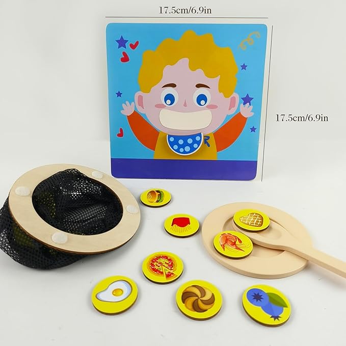 Wooden Pretend-Play Feeding Game Early Educational Montesorri Toys Pretend to Feed Toy Good-habbit Excercise Fun and Educational Toys