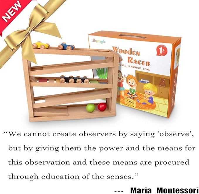 Wooden Ramp Racer. Race Track for Toddlers and 3 Wood Cars and 2 Balls,Toddler Toys for 1 2 3 Year Old Boy and Girl Gifts