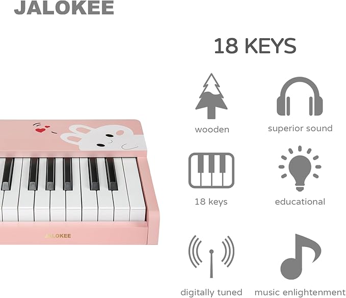 Kids Piano Keyboard, 18 Keys Digital Piano for Kids, Mini Music Educational Instrument Toy, Wood Toy for Toddlers Girls Boys (Pink)