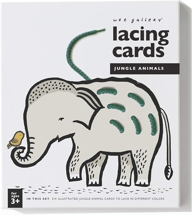 Wee Gallery Jungle Lacing Cards, Sewing Board and Travel Game for Toddlers and Preschoolers, Fine Motor Skills Toy, Montessori-Inspired Educational Kids Craft Activity for Ages 3+