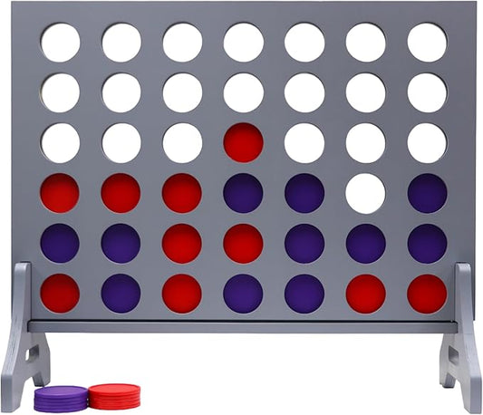Tailgating Pros Premium Grey Giant Four in a Row with Carrying Case - Jumbo Oversized Outdoor Yard Game - Connect Multiple Pucks in a Row to Win - Many Puck Colors Available!