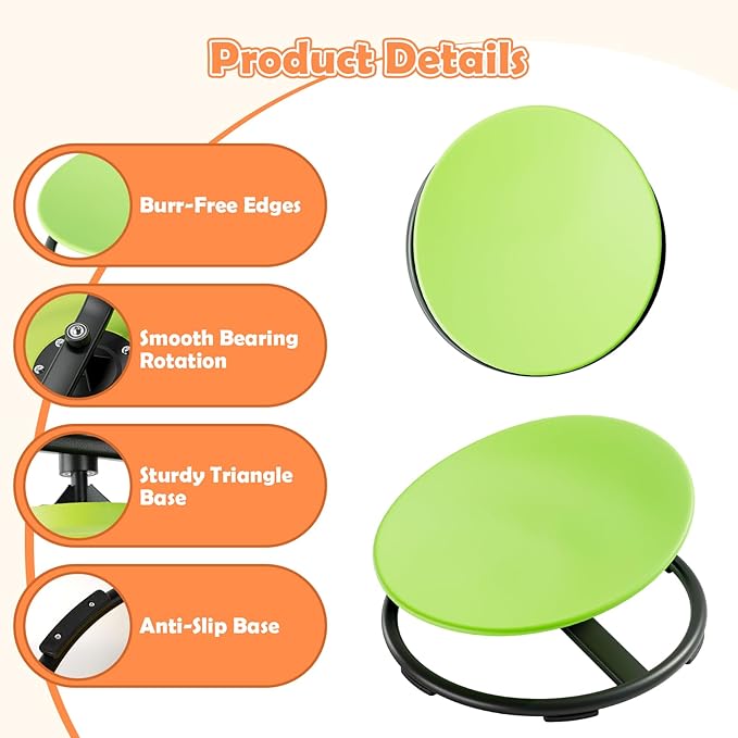 Spinning Chair for Kids, Sensory Integration Training Swivel Chair for Children with Autism & ADHD, for Balance & Body Coordination Training, Green Round