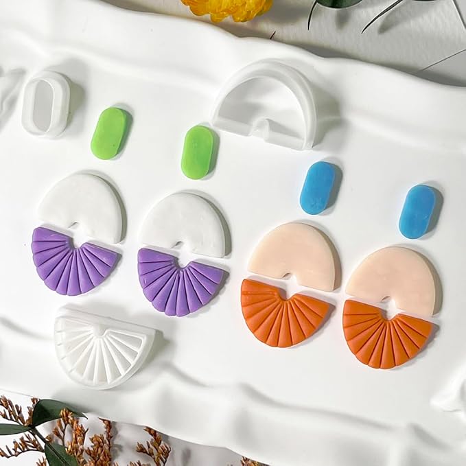 Polymer Clay Cutters Geometric Set – 3PCS Half Circle Clay Cutters with Texture Lines for Polymer Clay Jewelry, Clay Earring Cutters and Tools for Modern DIY Earrings and Crafts