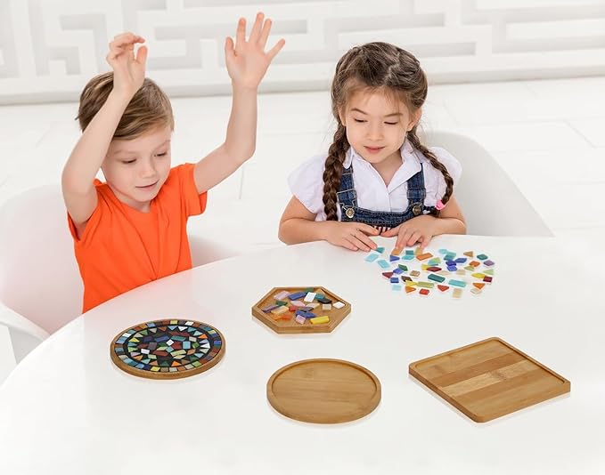 Lanyani 10pcs Wooden Assorted Shapes Mosaic Bases for DIY Mosaic Coaster Kit, with Wooden Surface for Handcrafted Glass Mosaic Tiles Crafts for Adults and Kids