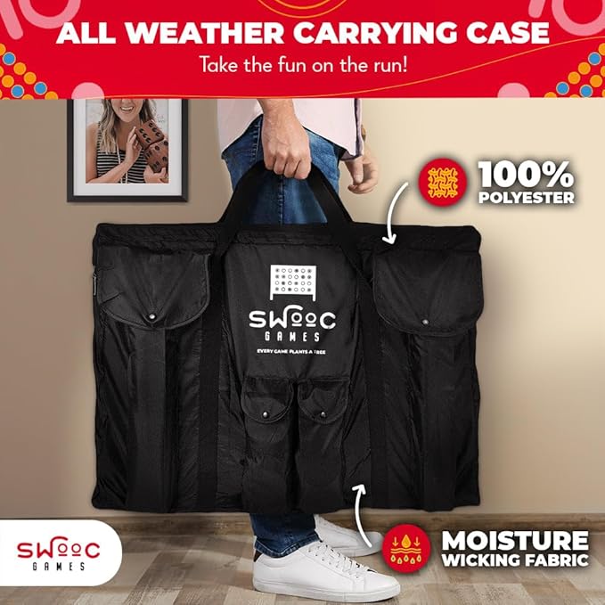 SWOOC Games - Giant Four in a Row (All Weather) With Carrying Case & 60% Quieter Design - Connect 4 for Outdoor, Yard, and Backyard - Kids and Adults
