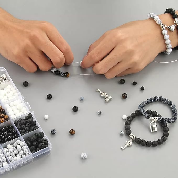 Stone Beads for Jewelry Making, Charm Bracelet Making Kit, 450Pcs Beads for Bracelets Making Kit DIY Magnetic Bracelets for Couples Lovers