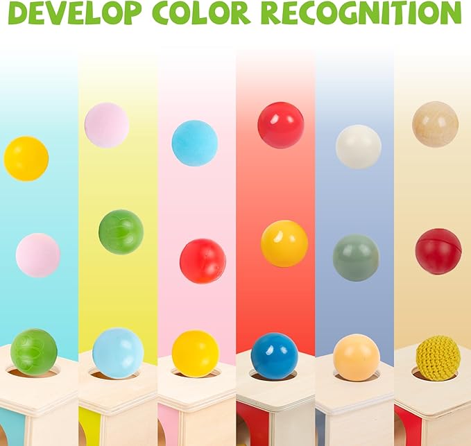 Adena Montessori Object Permanence Box with Tray Three Balls Montessori Toys for 6-12 Months Baby 1 Year Old Infant Toddler (Small Box - for Girl)