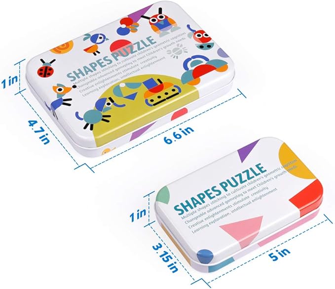 Coogam Wooden Pattern Blocks - Tangram Shape Puzzle Set Color Sorting Stacking Game Wood Animal Jigsaw Preschool Montessori Brain Teaser STEM Gift for 3 4 5 Years Old Toddler Kids (60 Pattern Cards)