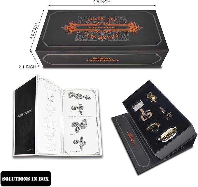 6PCS Metal Puzzle Box & 3D Brain Teasers for Adults/Teens, Challenging IQ Logic Games with Disentanglement Locks, Classroom Mind Challenge Supplies (Metal Puzzles)