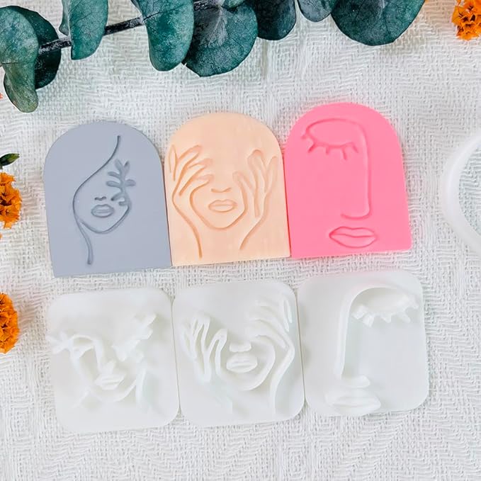 Polymer Clay Cutters Line Face Set – 6PCS Abstract Portrait Clay Cutters for Polymer Clay Jewelry, Clay Earring Cutters with Arch Shape and Face Texture Molds, Clay Tools for Artistic Earrings