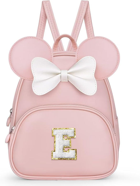 Birthday Gifts for 6 7 8 9 10 Year Old Girls Kids Toddler, School Backpack for Teen Girl Kids, Backpack for Girls with Cute Bow, Initial Pink E