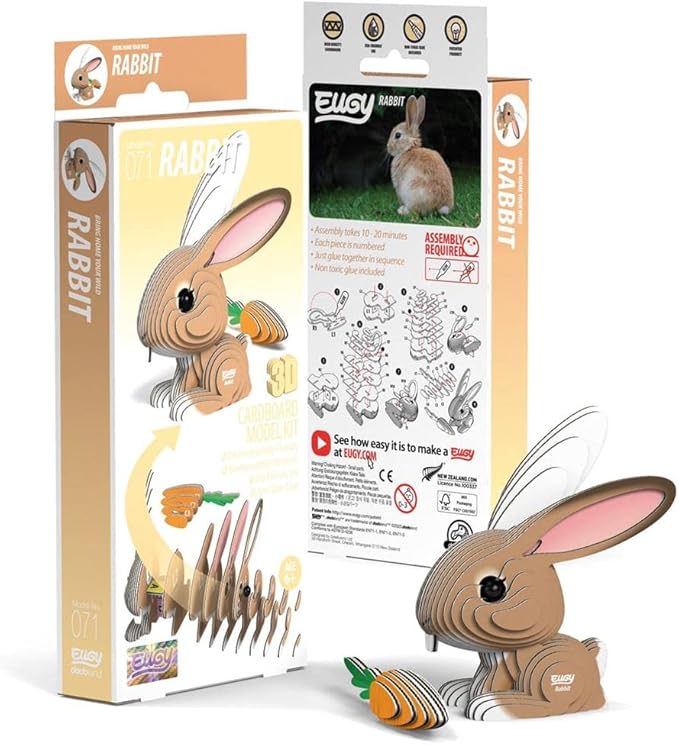 Eugy Rabbit 3D Puzzle, 39 Piece Eco-Friendly Educational Toy Puzzles for Boys, Girls & Kids Ages 6+