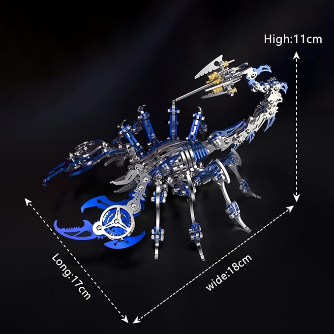 3D Metal Model Kits, Mechanical Scorpion King Blue 3D Metal Puzzle,Steel Warcraft Collection DIY Animal Brain Teasers Simple 3D Puzzles