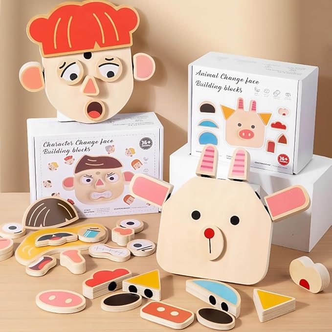 Wooden Montessori Figure DIY Face Puzzle, Early Education Cognitive Building Block Board, Figure Expression Children's DIY Preschool Education Children's Toy, for Boys and Girls Aged 3-8