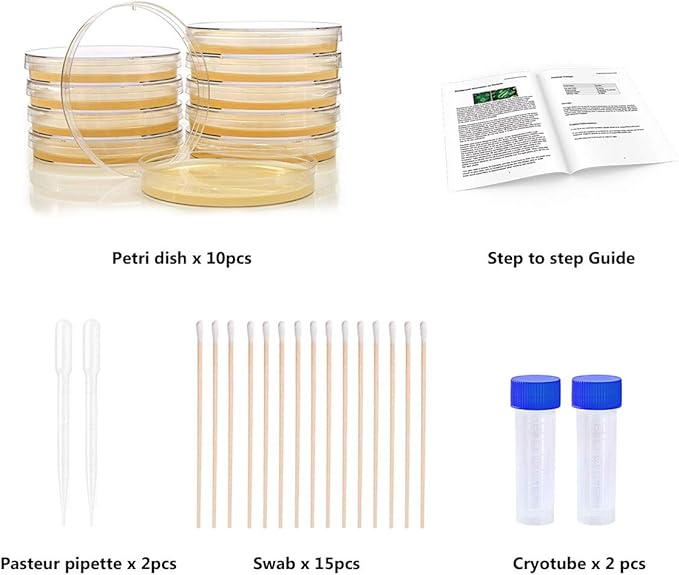 Bacteria Science Kit Petri Dishes with Agar and Swabs | Top Science Fair Project Bacteria Growing Kit | Prepoured LB-Agar Plates and Cotton Swabs | STEM for Kids Aged 6 7 8 9 10 Girls Boys Gifts