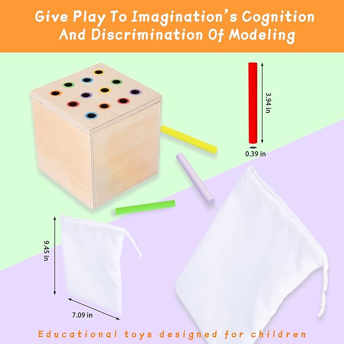 Adena Montessori 3 in 1 Wooden Montessori Play Kit Baby Toys,Includes Matchstick Color Drop Game,Carrot Harvest Game and Coin Box,Learning Toy for Kid 1,2,3 Year Old,Girl Boy Gift for Baby 6-12 Month