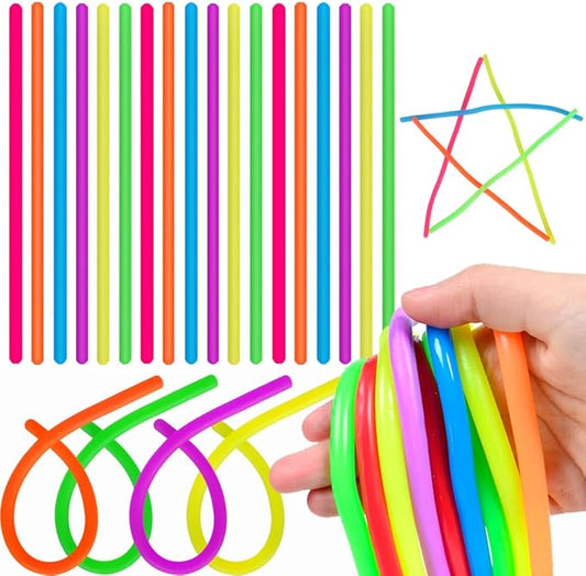 100 PCS Colorful Stretchy Fidget Strings Sensory Toys, Carnival Prizes Fidget Stress Relief Toy for Classroom Prize Children Gift Birthday Party Favors Kids 4-8 8-12