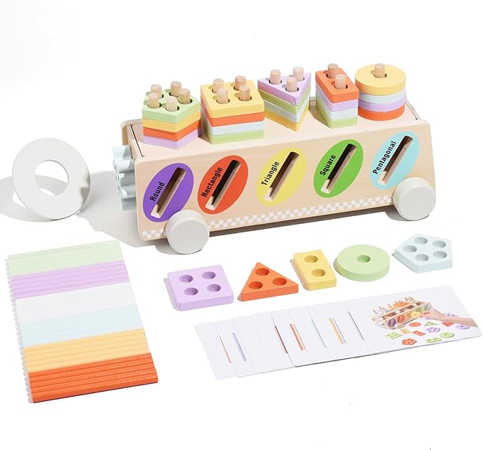 Montessori Toys for 1 2 3 Year Old, Wooden Color & Shape Sorting Matching Toys | Learning Educational Toys for 1-3 Year Old Kids | One 1st 2st Birthday Gift for Boy Girl