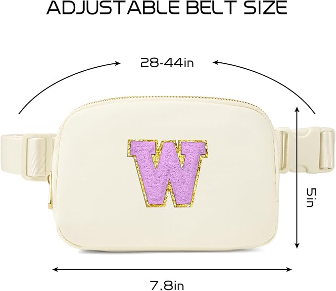 Gitus Gifts for 8 9 10 11 12 Year Old Girls Belt Bag Fanny Pack Crossbody Bags with Initial Letter Patch Cute Stuff Birthday Gifts for Teen Girls Women Personalized Trend Stuff (Ivory-W)