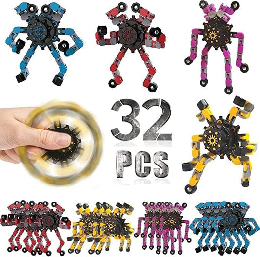 32 Pcs Fidget Spinners Toys for Kids & Adults, Deformable Robot Transformable Fingertip Spinner, Stress Relief Party Favor for Classroom Prizes, Christmas, Valentine’s Day Gift, Goodie Bag Fillers