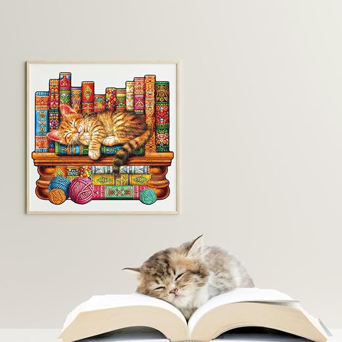 200 Pieces Cat Wooden Puzzles for Adults, 11.8x11 Inches Snoozing Cat Jigsaw Puzzles, Craft Hub Wood Puzzle, Unique Shape Cats Puzzle Birthday Gift for Cats Lovers Family Friend Game